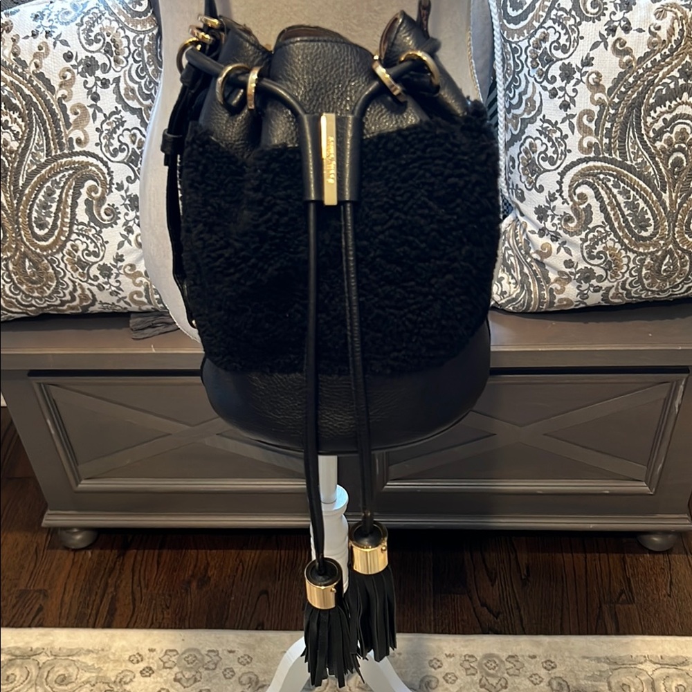See By Chloe Black Leather Bucket Bag With Faux Fur